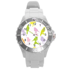 Birds Colourful Background Round Plastic Sport Watch (l)