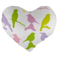 Birds Colourful Background Large 19  Premium Heart Shape Cushions