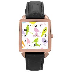 Birds Colourful Background Rose Gold Leather Watch 