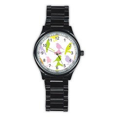 Birds Colourful Background Stainless Steel Round Watch