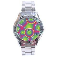 Background Colourful Circles Stainless Steel Analogue Watch by HermanTelo