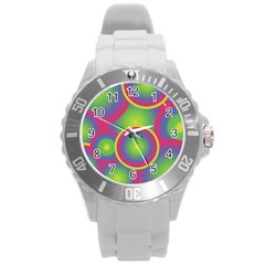 Background Colourful Circles Round Plastic Sport Watch (l)