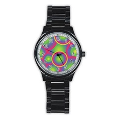 Background Colourful Circles Stainless Steel Round Watch by HermanTelo