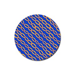 Blue Abstract Links Background Rubber Round Coaster (4 Pack)  by HermanTelo