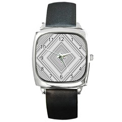 Black White Grey Pinstripes Angles Square Metal Watch