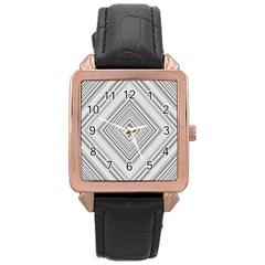 Black White Grey Pinstripes Angles Rose Gold Leather Watch 