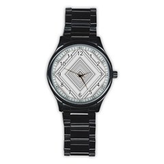 Black White Grey Pinstripes Angles Stainless Steel Round Watch