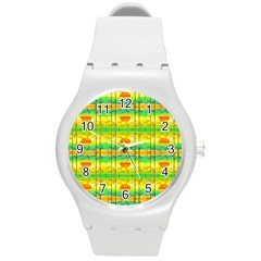 Birds Beach Sun Abstract Pattern Round Plastic Sport Watch (m)