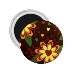 Floral Hearts Brown Green Retro 2 25  Magnets by HermanTelo