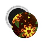 Floral Hearts Brown Green Retro 2.25  Magnets Front