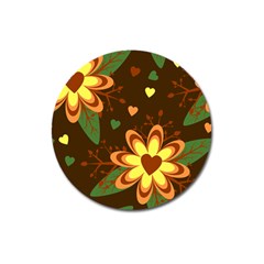 Floral Hearts Brown Green Retro Magnet 3  (round) by HermanTelo