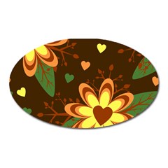 Floral Hearts Brown Green Retro Oval Magnet by HermanTelo