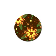 Floral Hearts Brown Green Retro Golf Ball Marker by HermanTelo