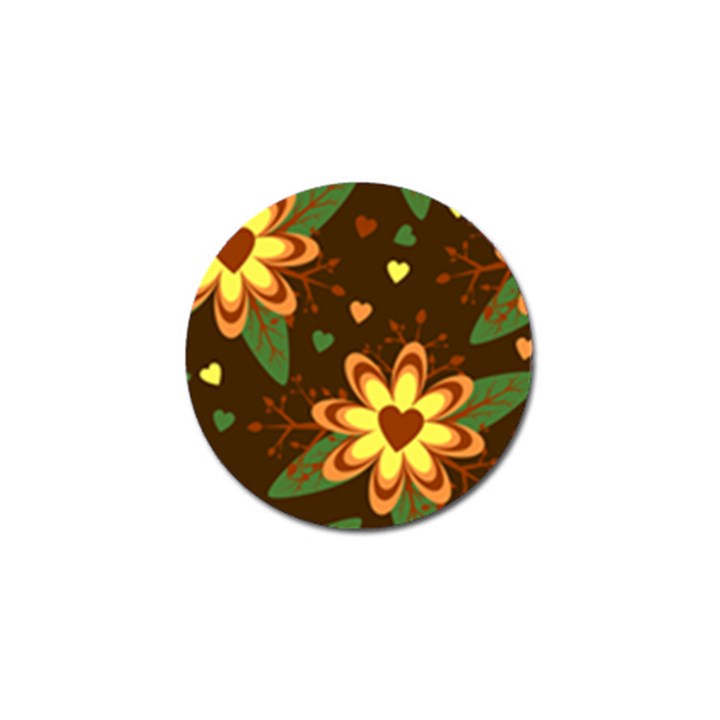 Floral Hearts Brown Green Retro Golf Ball Marker