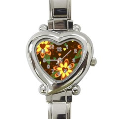 Floral Hearts Brown Green Retro Heart Italian Charm Watch by HermanTelo