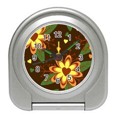 Floral Hearts Brown Green Retro Travel Alarm Clock