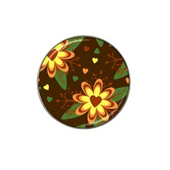 Floral Hearts Brown Green Retro Hat Clip Ball Marker