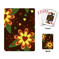 Floral Hearts Brown Green Retro Playing Cards Single Design