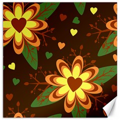 Floral Hearts Brown Green Retro Canvas 12  X 12  by HermanTelo