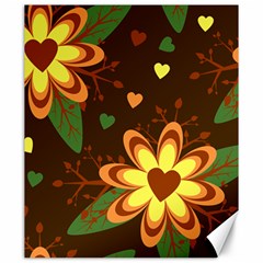 Floral Hearts Brown Green Retro Canvas 20  X 24  by HermanTelo