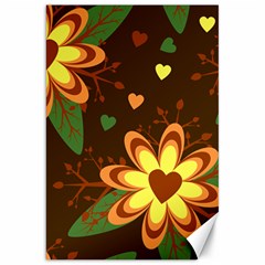 Floral Hearts Brown Green Retro Canvas 20  X 30 