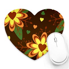 Floral Hearts Brown Green Retro Heart Mousepads by HermanTelo