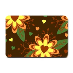 Floral Hearts Brown Green Retro Small Doormat 