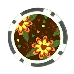 Floral Hearts Brown Green Retro Poker Chip Card Guard