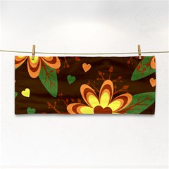 Floral Hearts Brown Green Retro Hand Towel