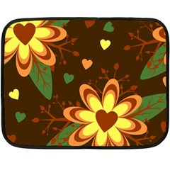 Floral Hearts Brown Green Retro Fleece Blanket (mini)