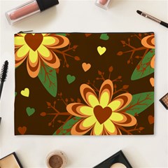 Floral Hearts Brown Green Retro Cosmetic Bag (xl)