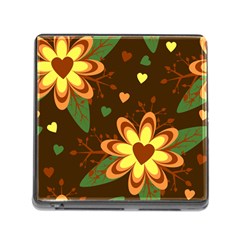 Floral Hearts Brown Green Retro Memory Card Reader (square 5 Slot)