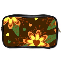 Floral Hearts Brown Green Retro Toiletries Bag (one Side)