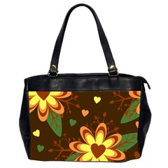 Floral Hearts Brown Green Retro Oversize Office Handbag (2 Sides)