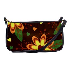 Floral Hearts Brown Green Retro Shoulder Clutch Bag by HermanTelo