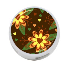 Floral Hearts Brown Green Retro 4-port Usb Hub (two Sides)