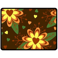 Floral Hearts Brown Green Retro Fleece Blanket (large) 