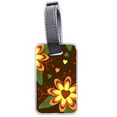 Floral Hearts Brown Green Retro Luggage Tag (two Sides) by HermanTelo