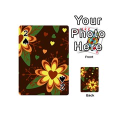 Floral Hearts Brown Green Retro Playing Cards Double Sided (mini)