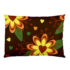 Floral Hearts Brown Green Retro Pillow Case (two Sides)