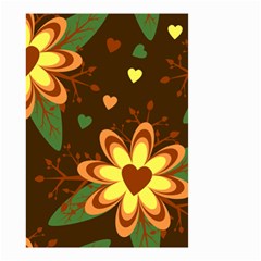 Floral Hearts Brown Green Retro Small Garden Flag (two Sides)