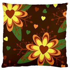 Floral Hearts Brown Green Retro Large Cushion Case (two Sides)