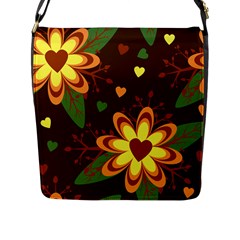 Floral Hearts Brown Green Retro Flap Closure Messenger Bag (l) by HermanTelo