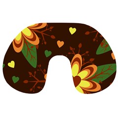 Floral Hearts Brown Green Retro Travel Neck Pillow