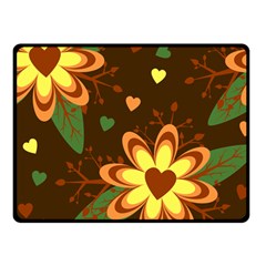 Floral Hearts Brown Green Retro Double Sided Fleece Blanket (small)  by HermanTelo