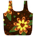 Floral Hearts Brown Green Retro Full Print Recycle Bag (XL) Front