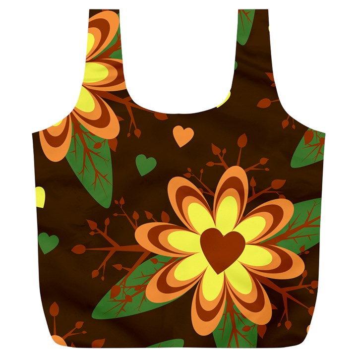 Floral Hearts Brown Green Retro Full Print Recycle Bag (XL)