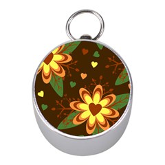 Floral Hearts Brown Green Retro Mini Silver Compasses