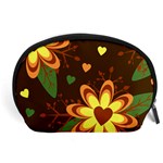 Floral Hearts Brown Green Retro Accessory Pouch (Large) Front