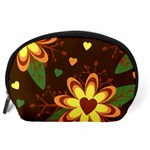 Floral Hearts Brown Green Retro Accessory Pouch (Large) Back